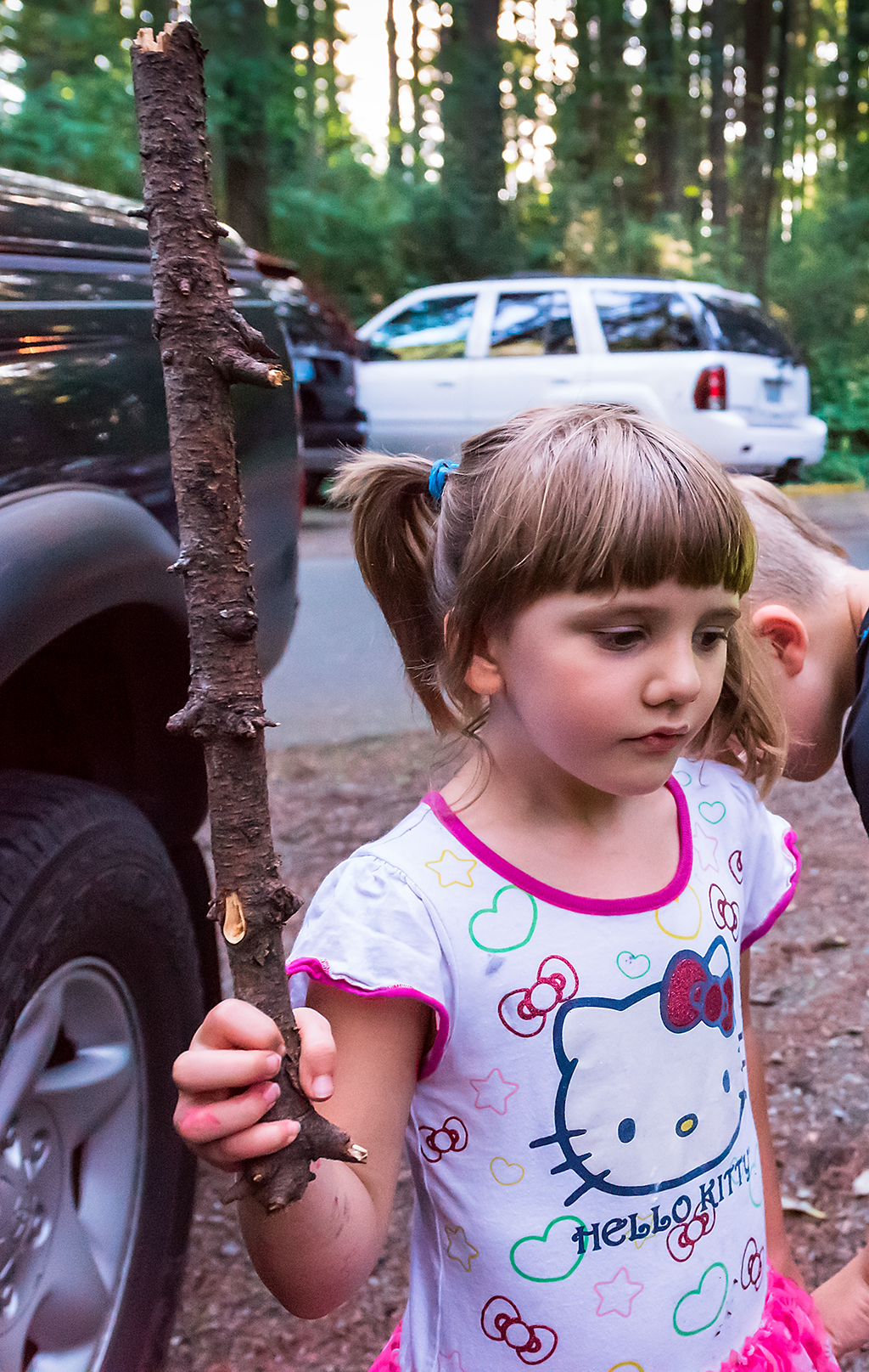 Raven shows her walking stick