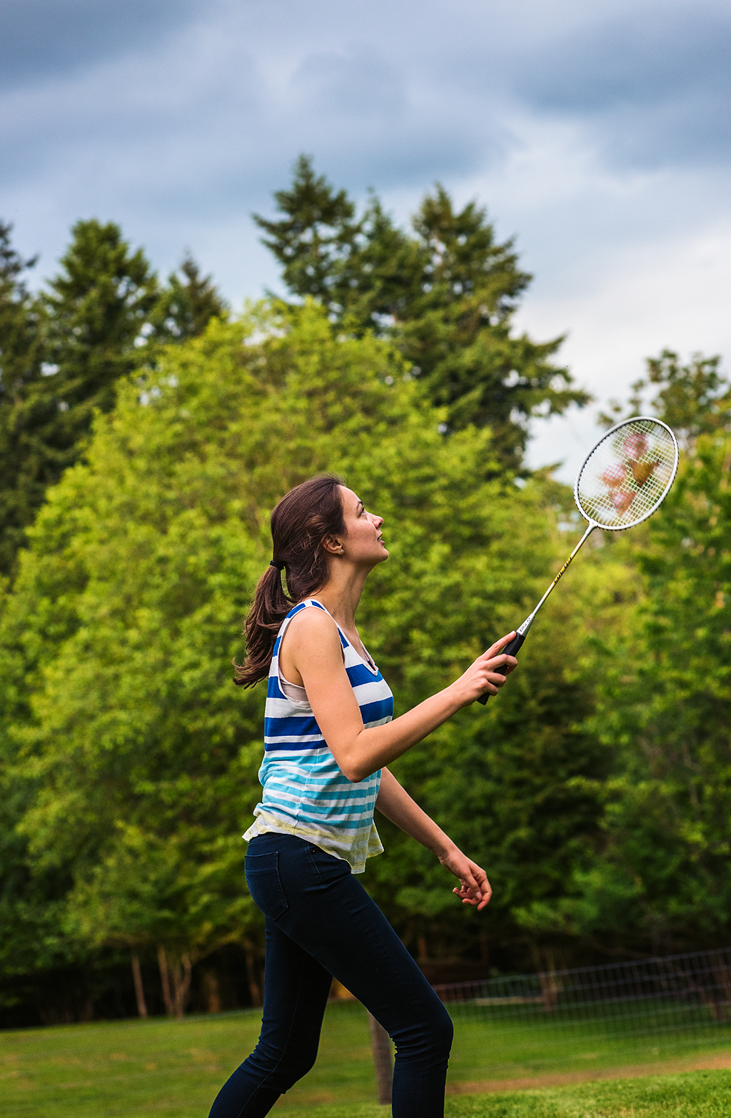 Julia playing badminton