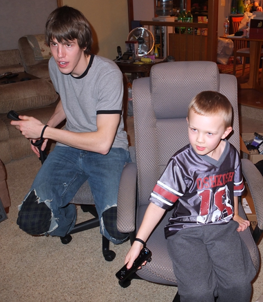 Dillon and Lucius playing Wii